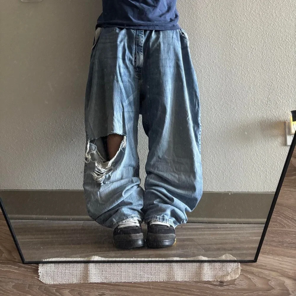 'Vintage Y2K/2000s Baggy Grunge Distressed Skater Denim Jeans! 48x30